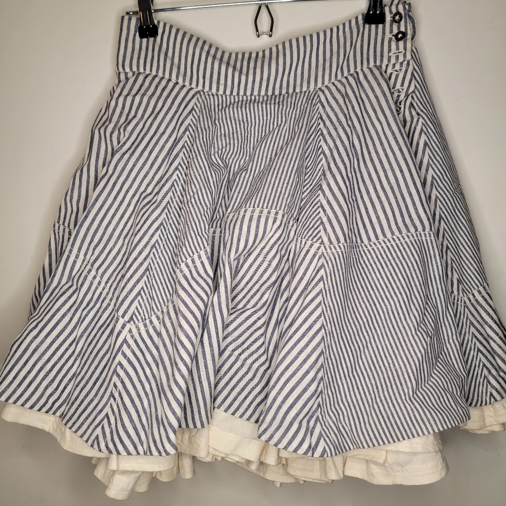 AllSaints Celestina Blue & Cream Skirt With Linen Petticoat Size 8